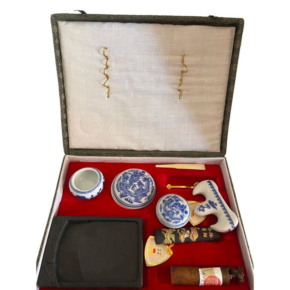 Old Chinese Calligraphy Stamp Set Presentation Box collection item 9"‎ x 7" x 2"